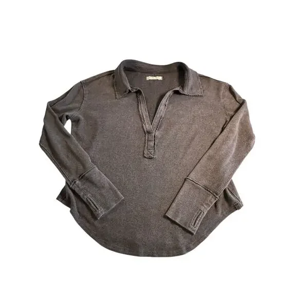 *SOLD* We The Free by Free People Waffle Knit Henley – Charcoal Grey Size XL - Picture 2 of 7